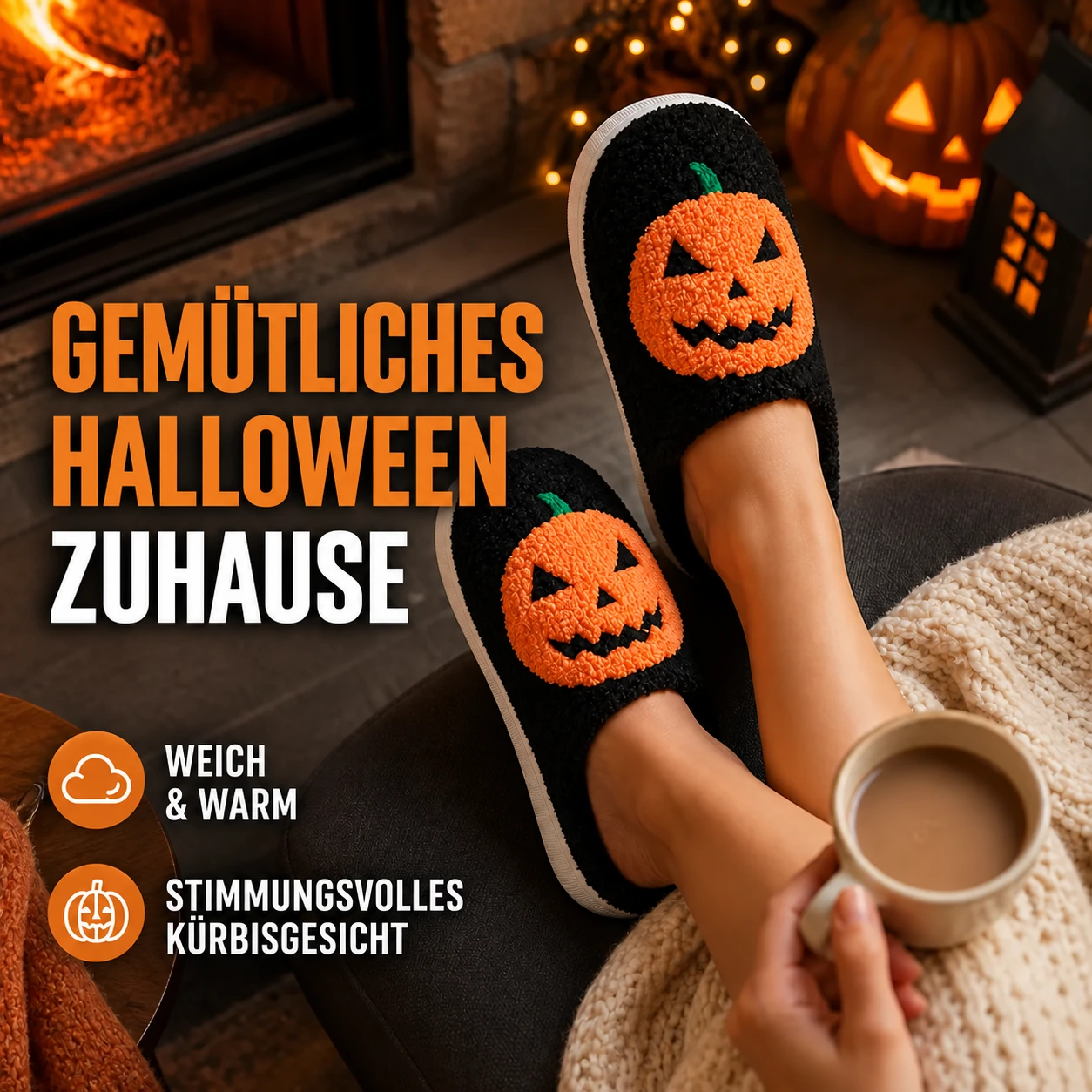 Gemütliche Kürbis-Plüschhausschuhe