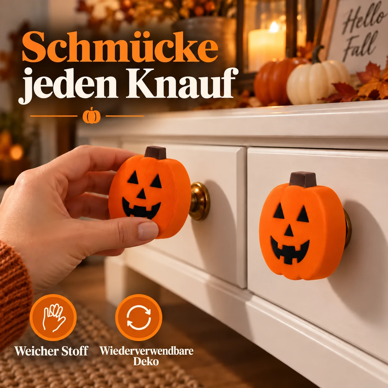 Halloween-Kürbisabdeckungen für Knäufe – 2-teiliges Set