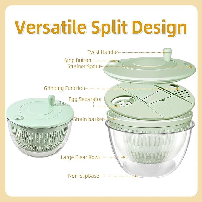 🥗 Large Capacity Salad Spinner Set with Multi-Blade Prep System