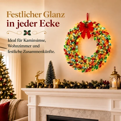 Beleuchteter Weihnachtskranz mit bunten Glühbirnen