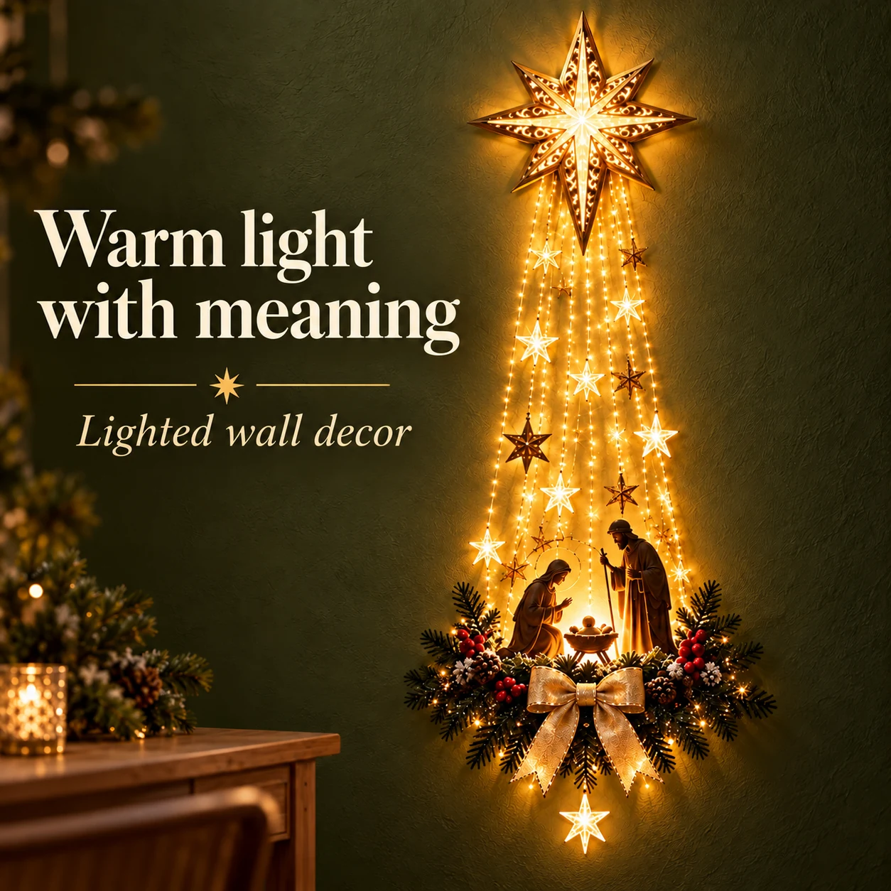 Lighted Nativity &amp; Star Wall Decoration