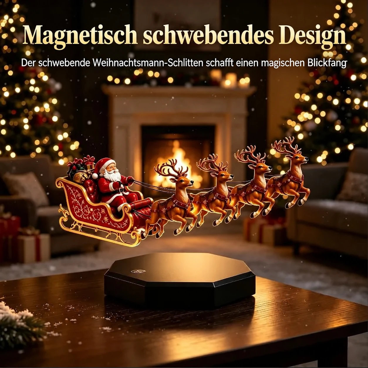 Schwebender Weihnachtsmannschlitten – magnetisch schwebende Weihnachtsdekoration