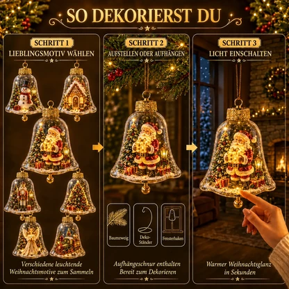 Warm leuchtender Weihnachtsglocken-Anhänger mit Miniaturszene