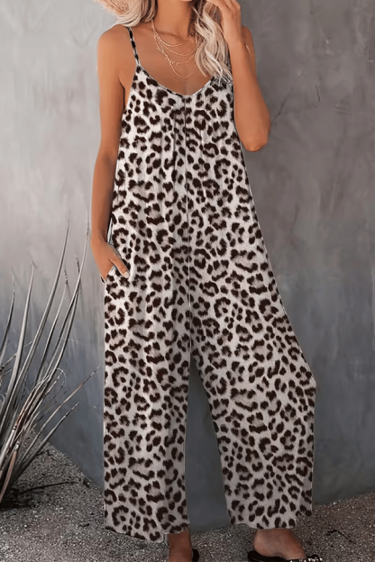 Women’s Leopard Print Suspender Jumpsuit – Casual Sleeveless Wide-Leg Overalls（Buy 2 Free Shipping）