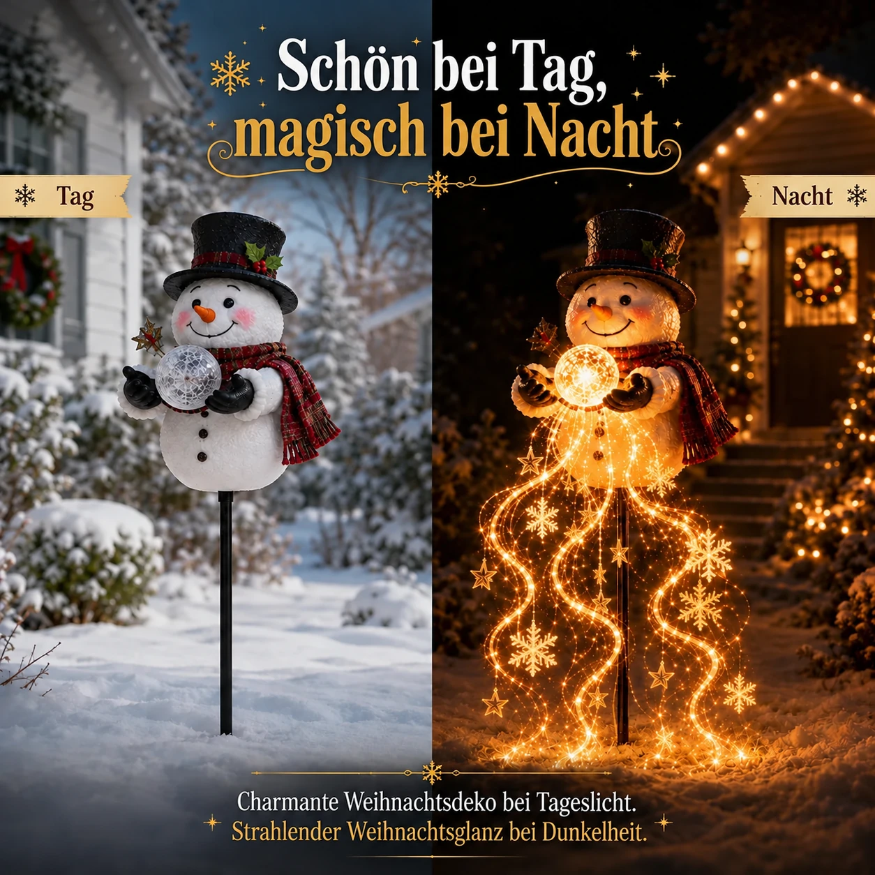 Solar-Weihnachtsgartenlicht mit Schneemann und magischem Fontäneneffekt