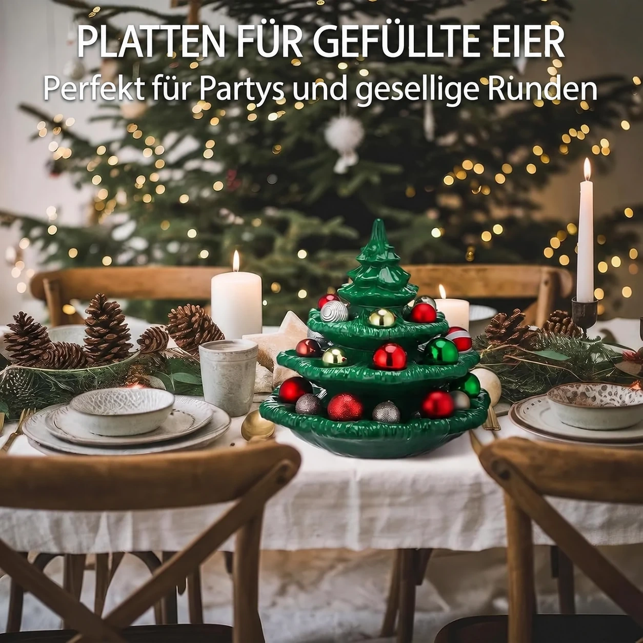 Festliche dreistöckige Weihnachtsbaum-Servierplatte