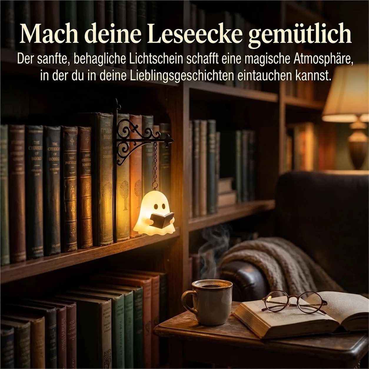 Verzauberte Bücherregal-Einsteckleuchte – Vintage-Laterne oder lesender Geist