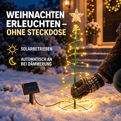 Solarbetriebene spiralförmige Weihnachtsbaumbeleuchtung mit Sternspitze