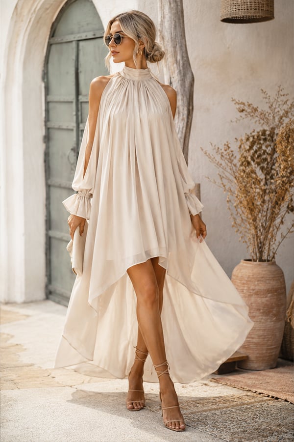 Women’s High-Neck Irregular Chiffon Long Dress（Buy 2 Free Shipping）