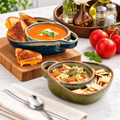 🥣 Handcrafted Divided Ceramic Serving Bowl with Side Handle 🔥