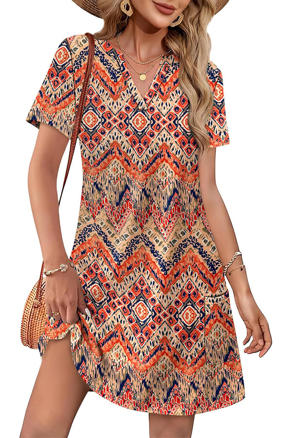 Women’s Casual V-Neck Hawaiian Midi Dress