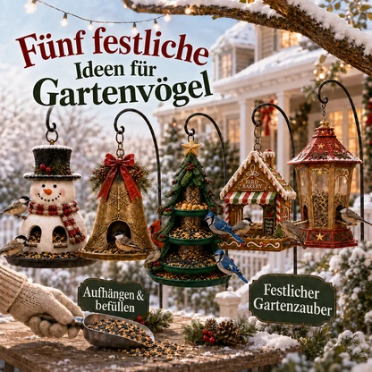 Hängende Vogelfutterstellen mit Weihnachtsfiguren
