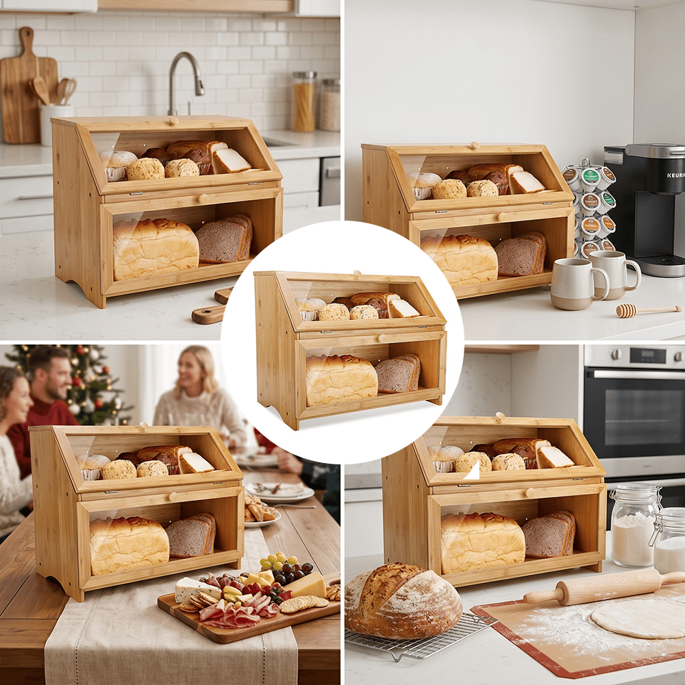 🍞 Double-Layer Bamboo Bread Box – Keep Freshness, Elevate Your Kitchen 🌿✨