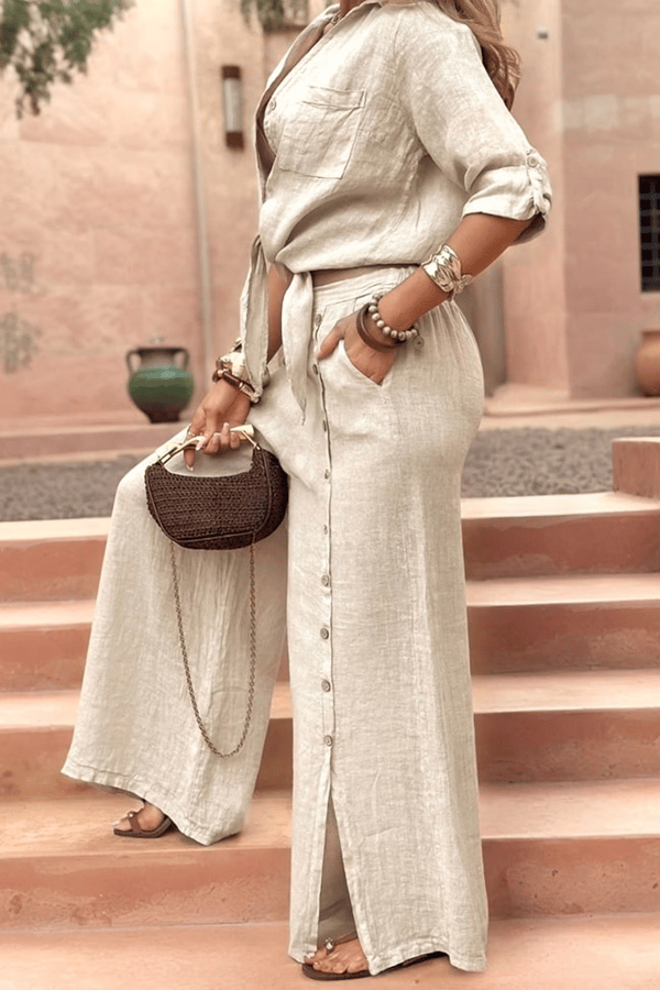 Women’s Lapel Slit Button Casual Pants Suit(Buy 2 Free Shipping)