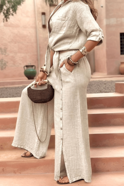 Women’s Lapel Slit Button Casual Pants Suit(Buy 2 Free Shipping)