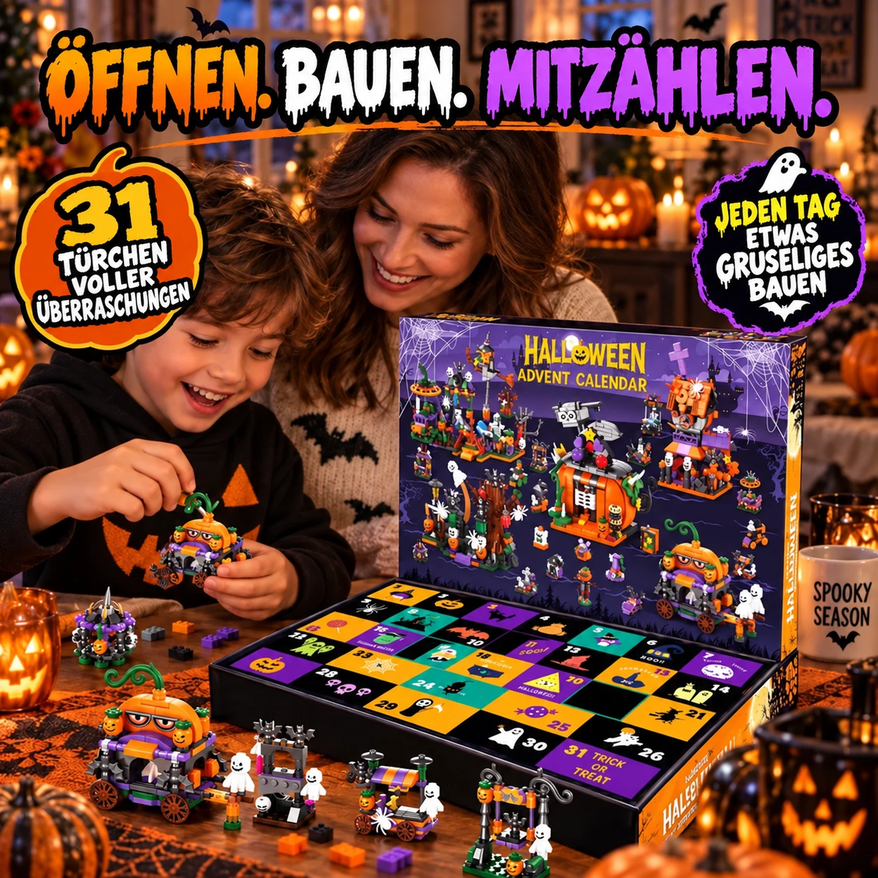 31-Tage-Halloween-Adventskalender mit Bausteinen