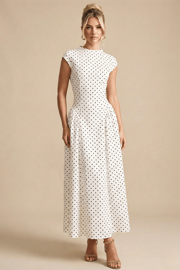 Women’s Polka Dot Maxi Dress – Sleeveless A-Line Long Dress