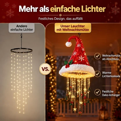 Beleuchteter Weihnachts-Hängeleuchter – Weihnachtsmütze, Baum und Glocken