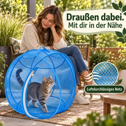 Katzenzelt aus Netzgewebe mit Reißverschluss