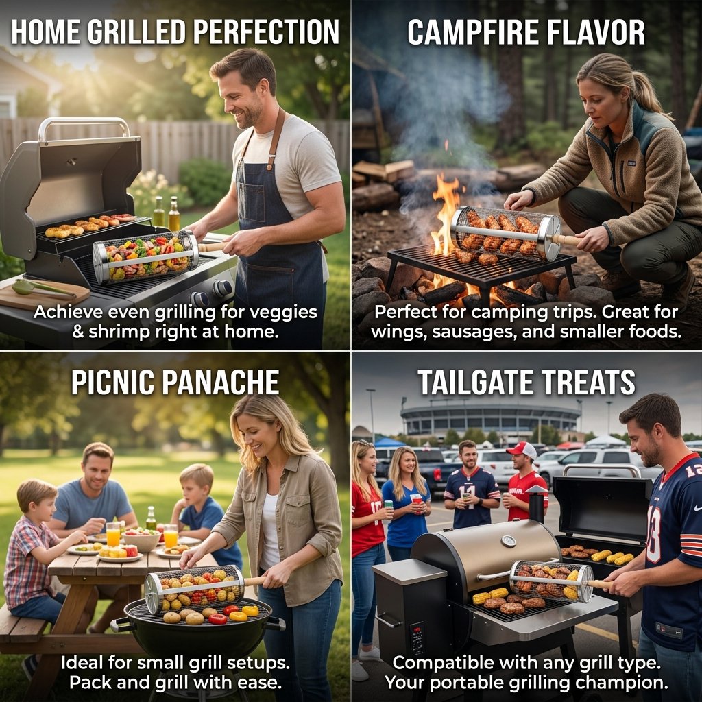 🔥 Stainless Steel Rolling Grill Basket – Effortless 360° Even Cooking