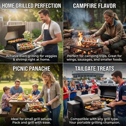 🔥 Stainless Steel Rolling Grill Basket – Effortless 360° Even Cooking