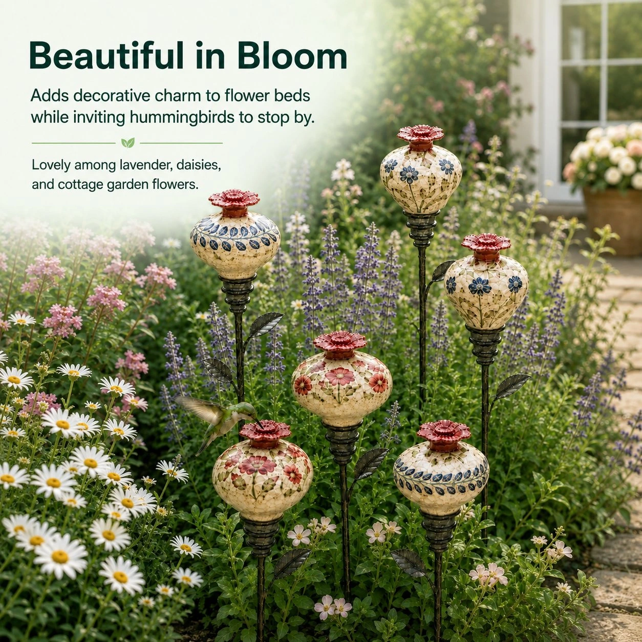 🐦 Hand-Painted Ceramic Hummingbird Feeder Garden Stake 🔥