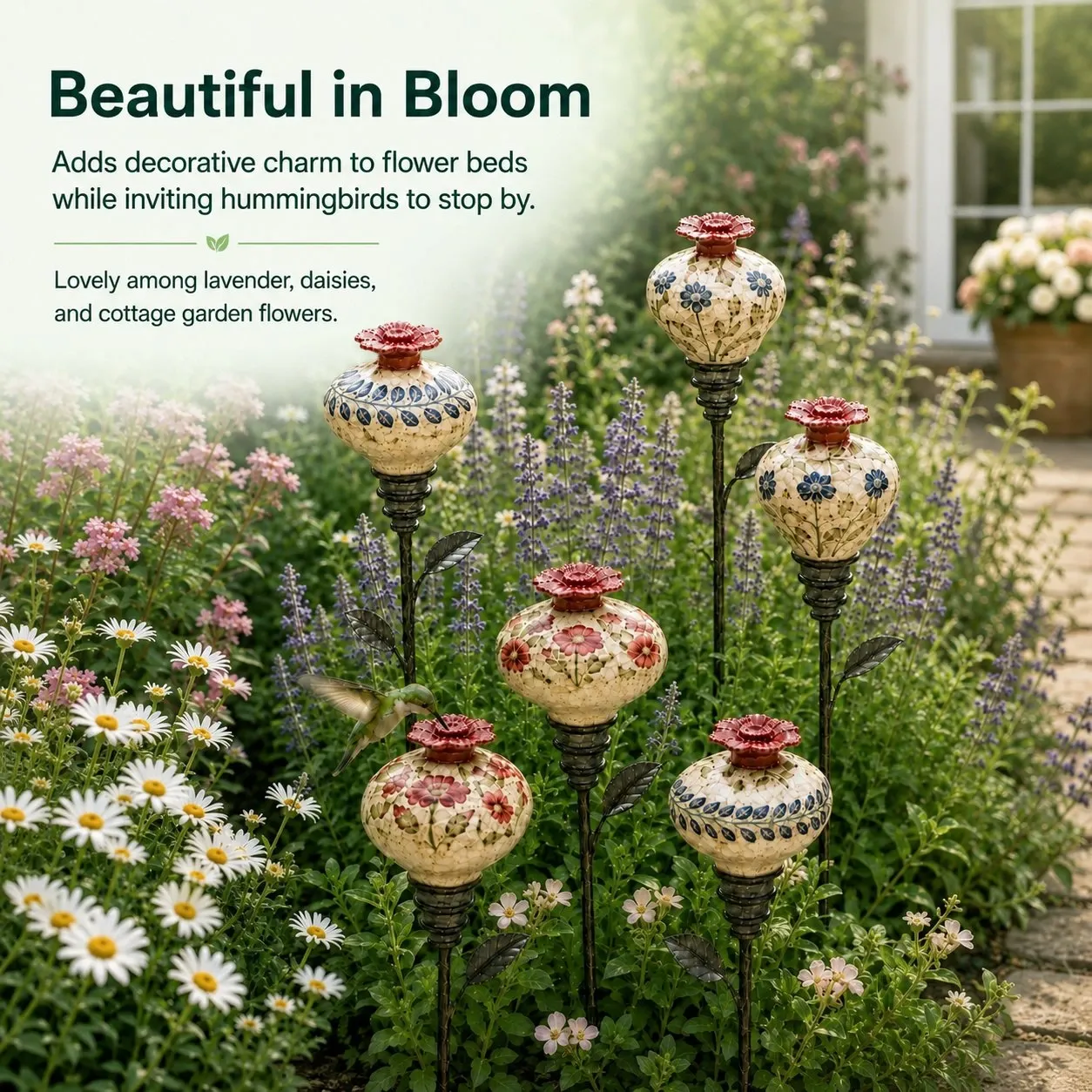 🐦 Hand-Painted Ceramic Hummingbird Feeder Garden Stake 🔥