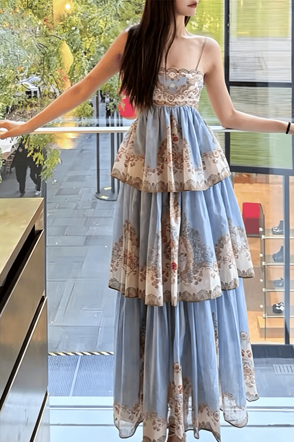 Women's Printed Tiered Swing Maxi Dress（Buy 2 Free Shipping）