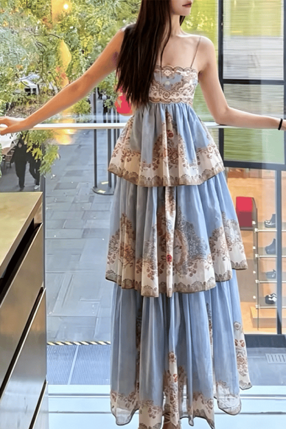 Women's Printed Tiered Swing Maxi Dress（Buy 2 Free Shipping）