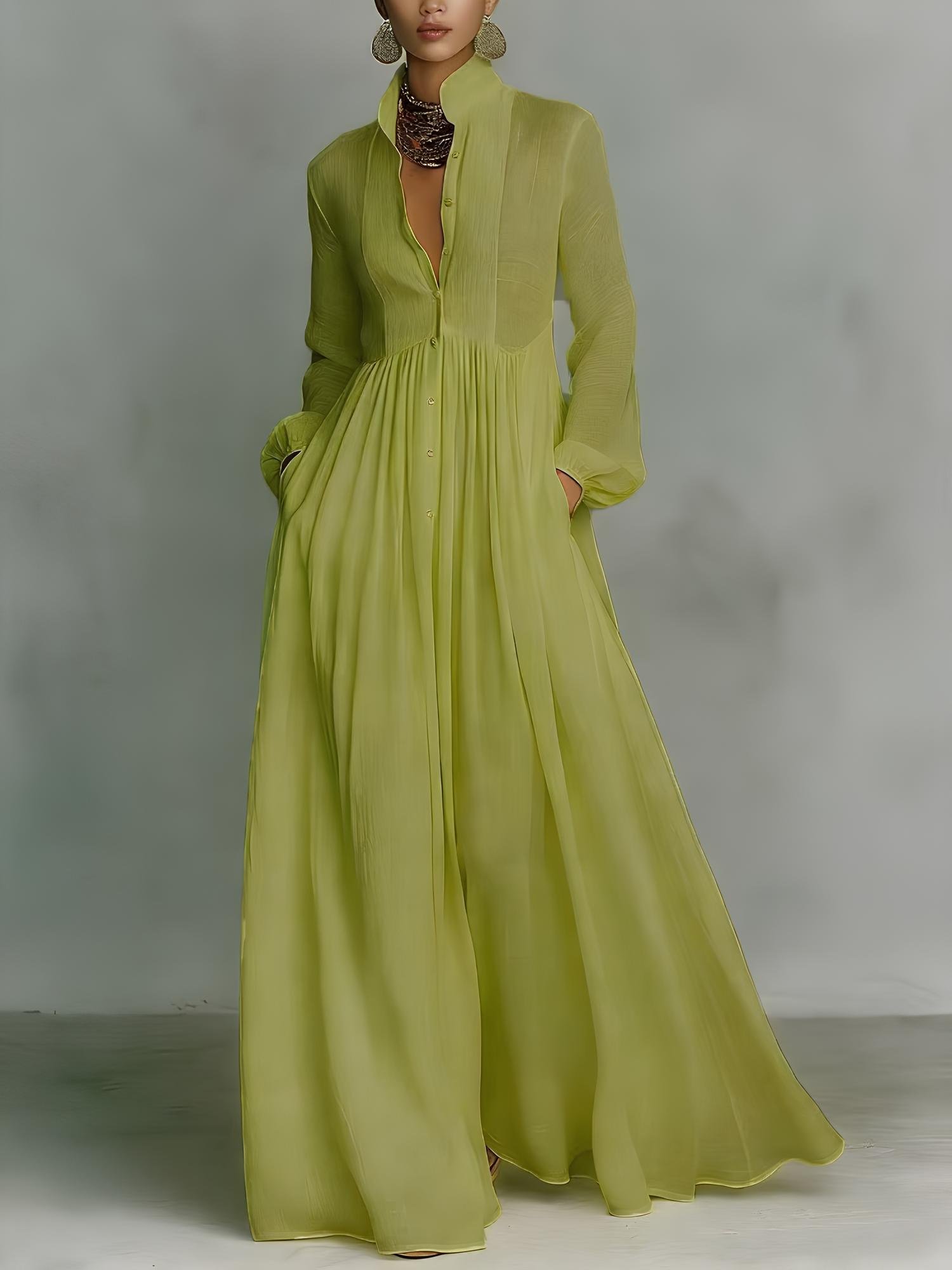 Elegant Linen Blend Maxi Dress with Pockets(Buy 2 Free Shipping)