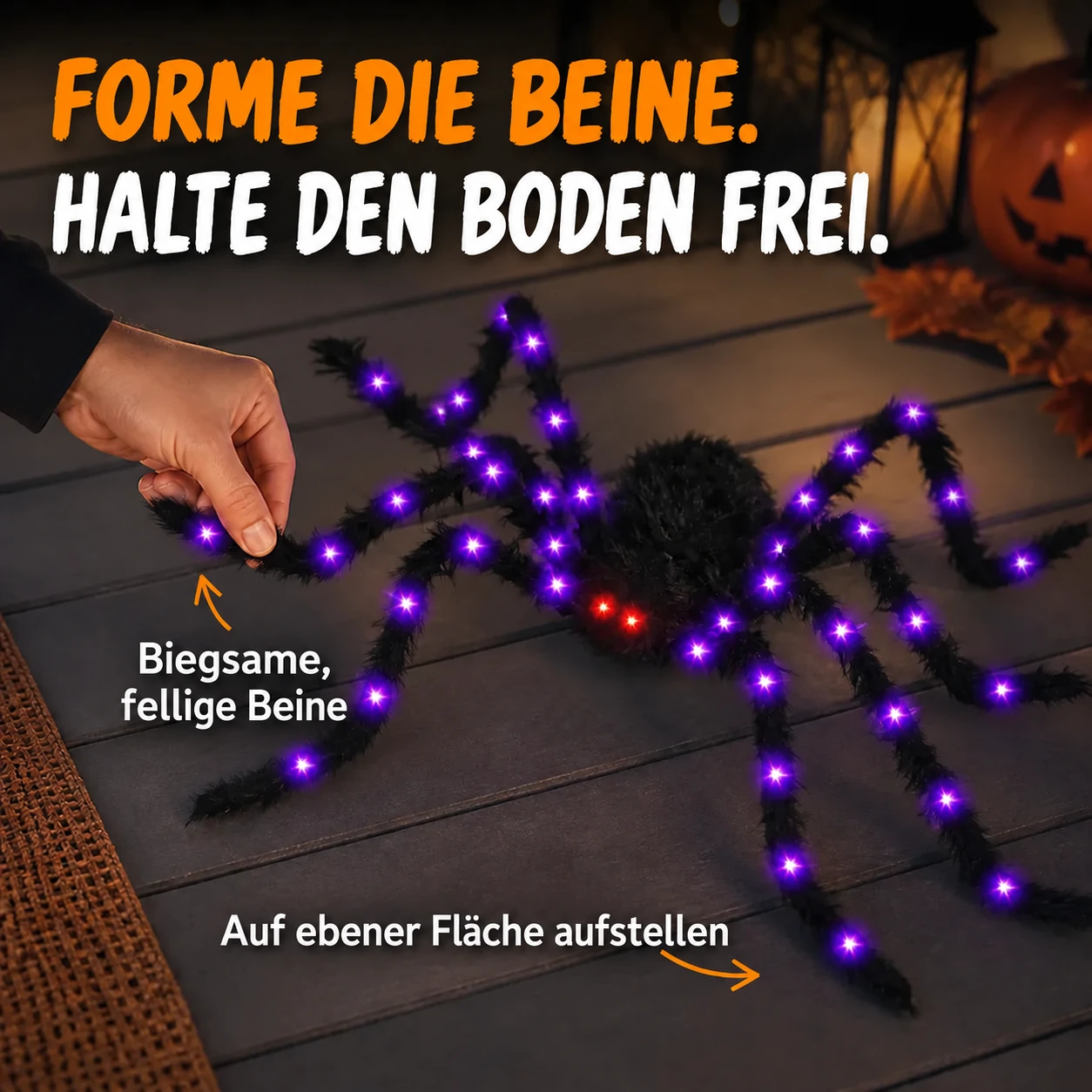 Lila leuchtende haarige Halloween-Spinne, 49,2 Zoll