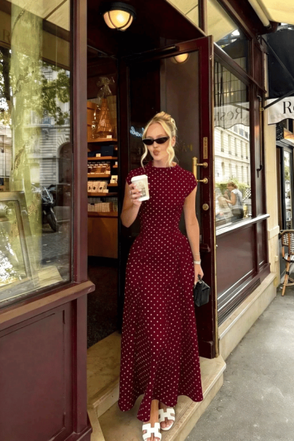 Women’s Polka Dot Maxi Dress – Sleeveless A-Line Long Dress