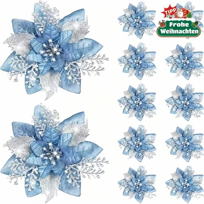 10-teiliges Set roter Glitzer-Weihnachtsstern-Clips für Weihnachtsdekoration