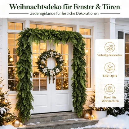 Üppige künstliche Zedern-Weihnachtsgirlande mit naturgetreuer Haptik