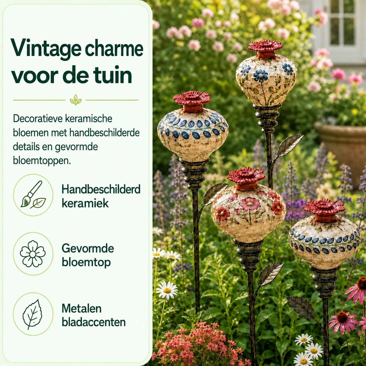 Handbeschilderde keramische kolibrievoeder op tuinprikker
