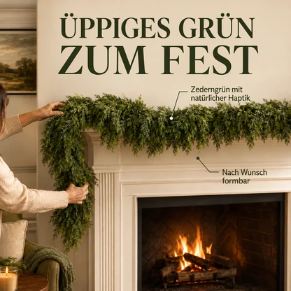 Üppige künstliche Zedern-Weihnachtsgirlande mit naturgetreuer Haptik