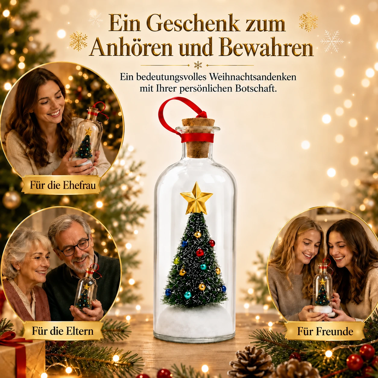 Weihnachtsbaum-Erinnerungsflasche mit Sprachaufnahme – Geschenk mit persönlicher Sprachnachricht