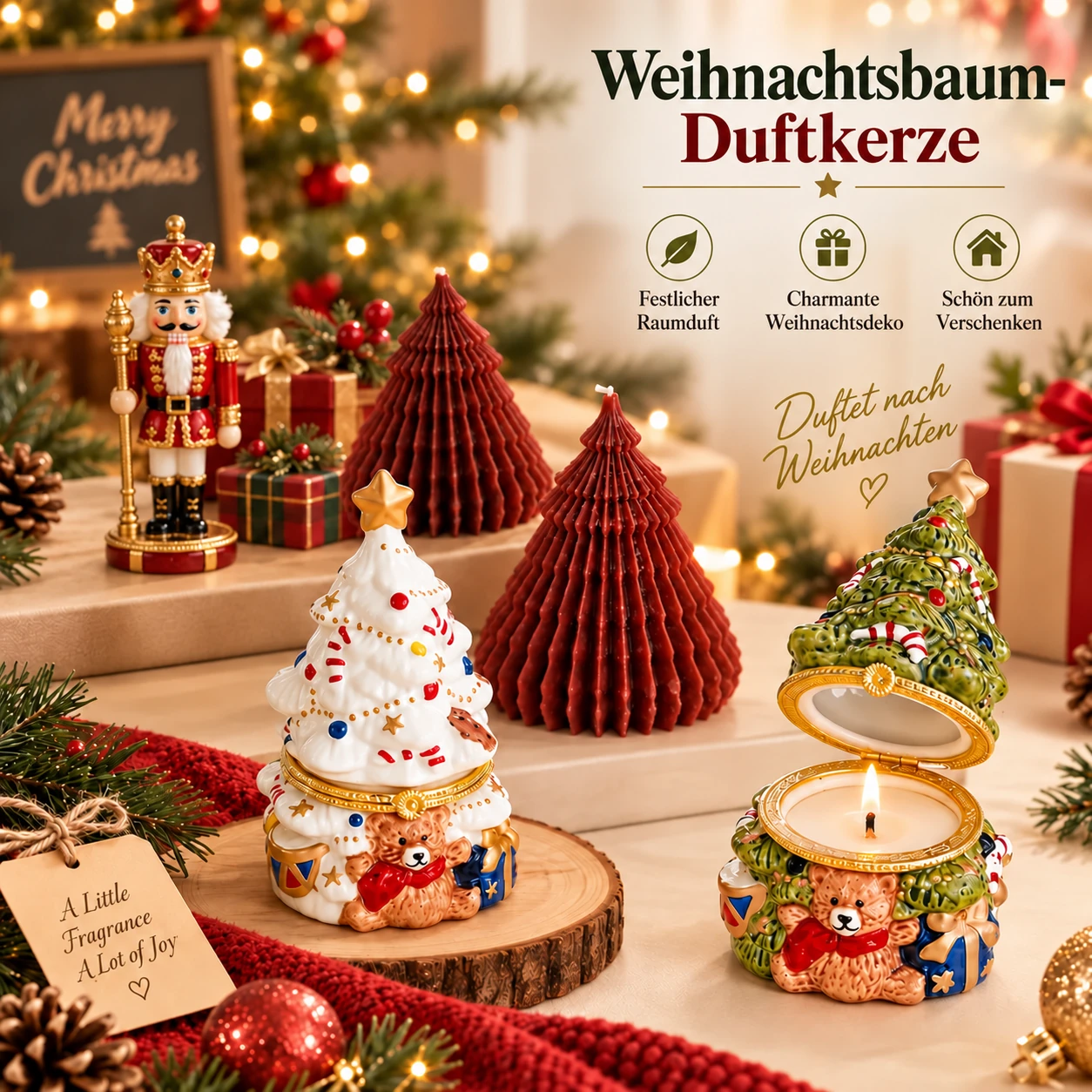 Keramik-Weihnachtsbaum-Duftkerze mit Weihnachtsdekoration