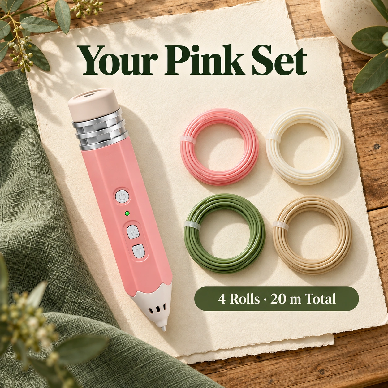 One pink 3D pen with four filament rolls