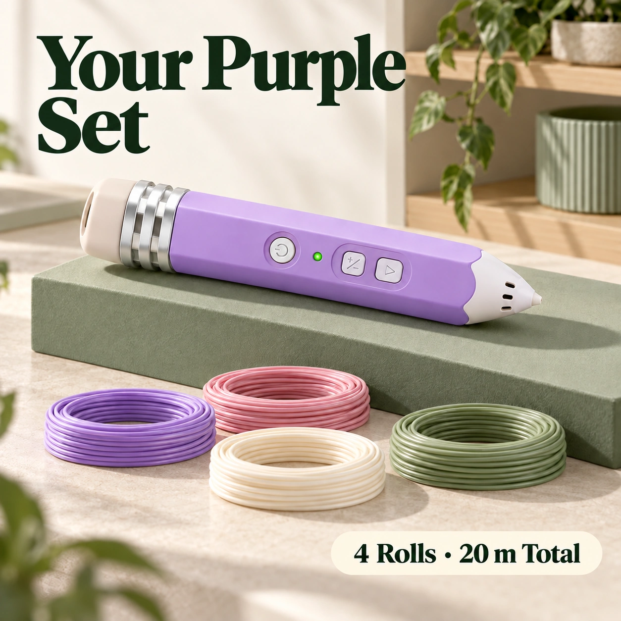 One purple 3D pen with four filament rolls