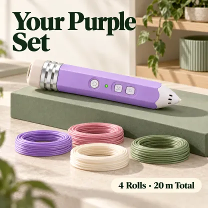 Purple 3D pen with four filament rolls