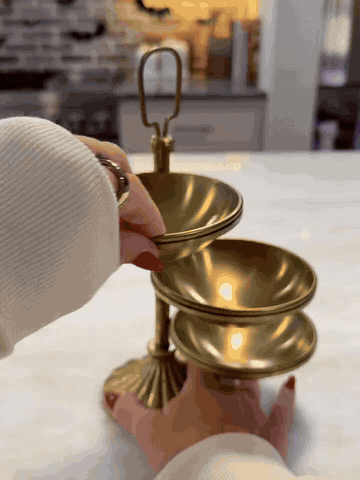 Product demonstration — Vintage Brass-Look Serving Stand with 3 Swivel Bowls