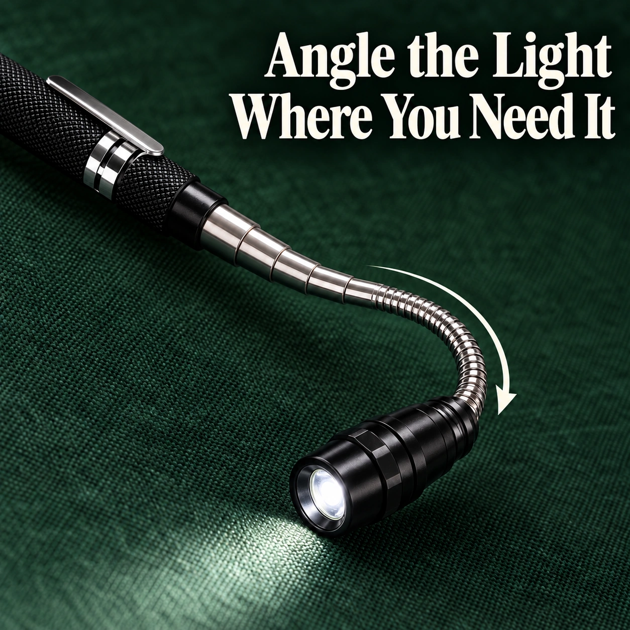 Angle the flashlight head as needed – black telescopic magnetic flashlight with a silver shaft