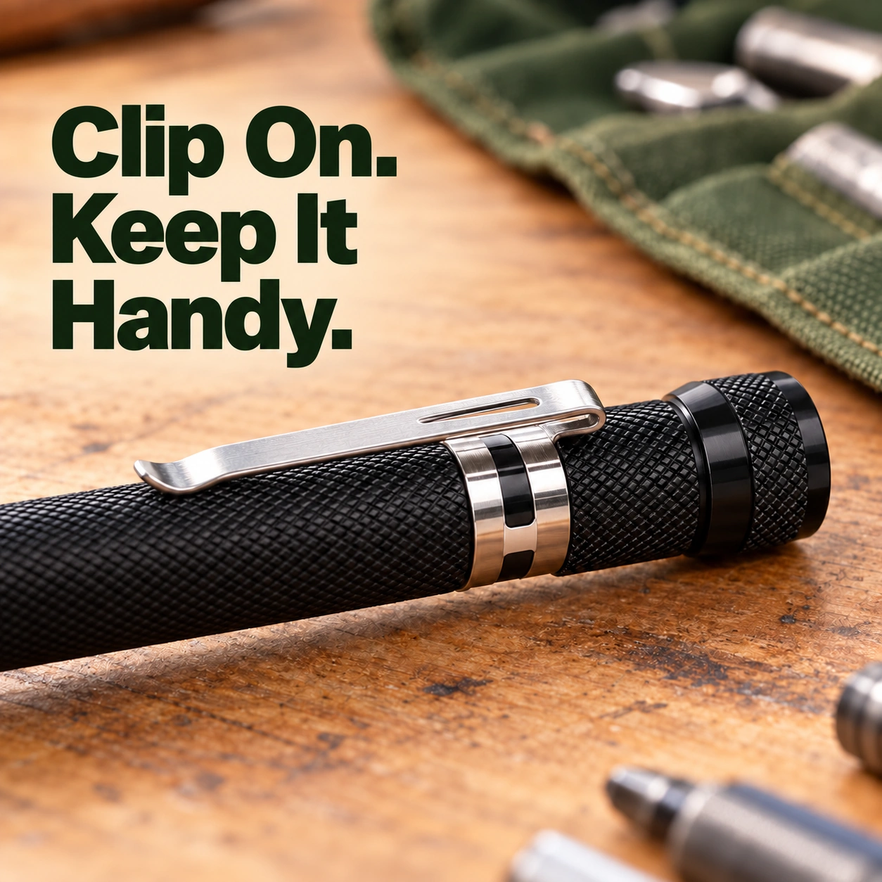 Clip it within reach – black telescopic magnetic flashlight with a silver shaft