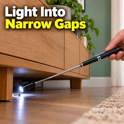 One black telescopic magnetic flashlight; four batteries installed and four spares.