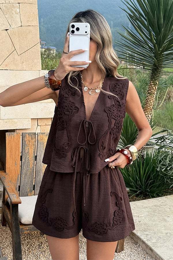 Women’s Boho Crochet Lace Two-Piece Shorts Set（Buy 2 Free Shipping）