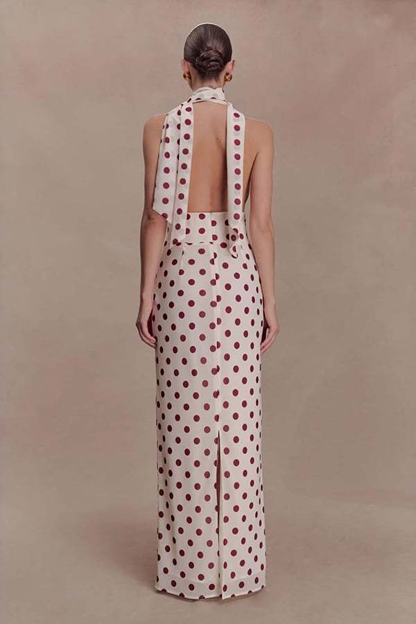 Women’s Halter Chiffon Polka Dot Maxi Dress（Buy 2 Free Shipping）