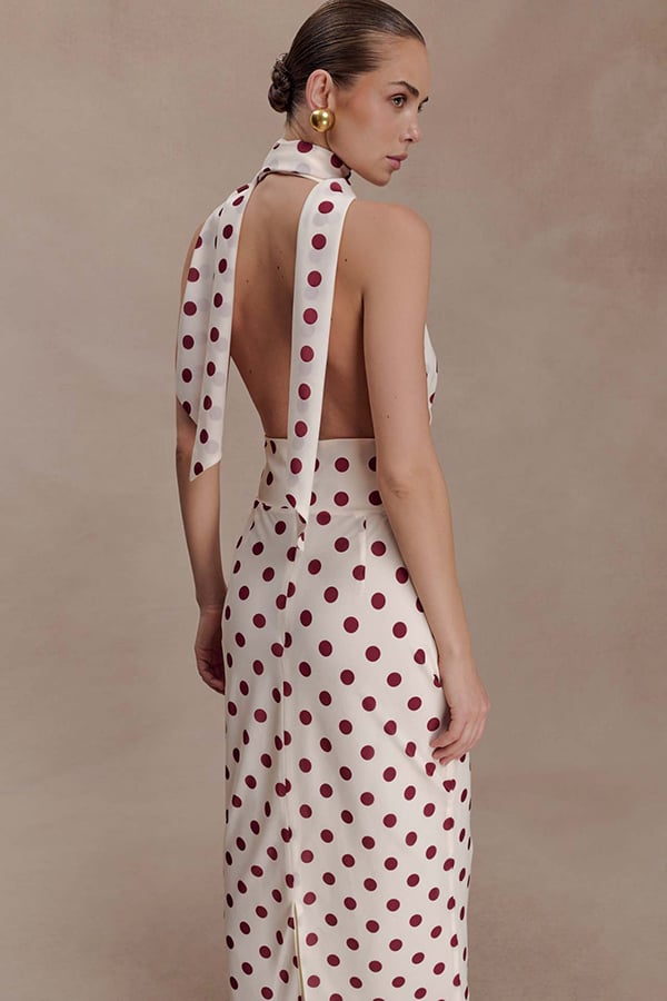 Women’s Halter Chiffon Polka Dot Maxi Dress（Buy 2 Free Shipping）