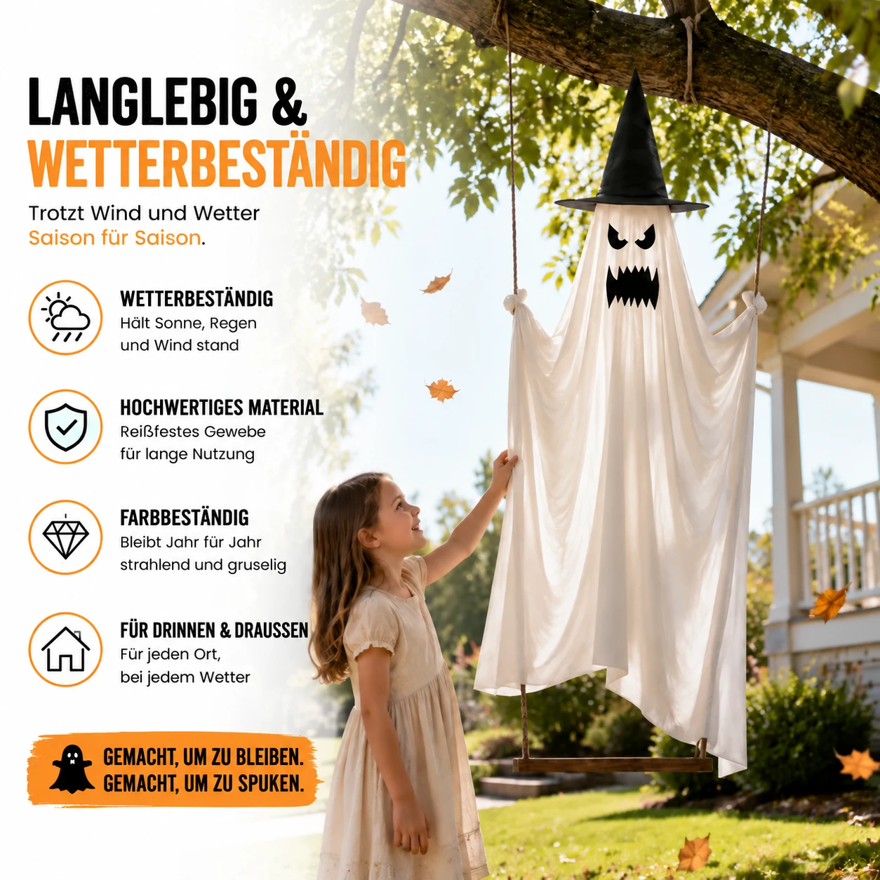 👻Hängender schaukelnder Geist mit LED-Licht als Halloween-Dekoration