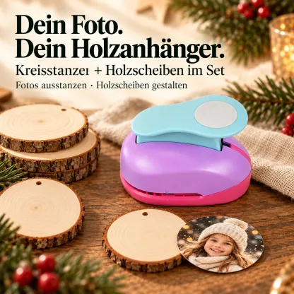 Fotoanhänger-Bastelset mit Kreisstanzer & Holzscheiben